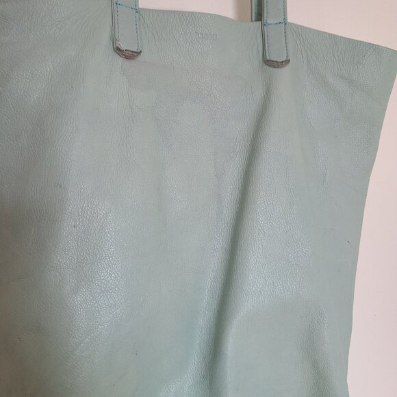 BAGGU Aqua Blue Natural Milled Leather Basic Tote Bag - Picture 3 of 9